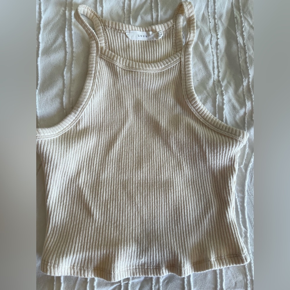 Lush Cream Ribbed Cropped Tank Top